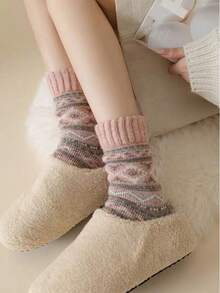 5 Pairs Random Women's Autumn/Winter Thickened Fleece Terry Retro Comfortable Warm Mid-Calf Socks - Multicolor - View 11