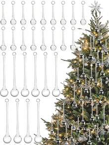 1/6/12/24pcs Christmas Transparent Glass Water Drop Hanging Decor, Raindrop Crystal Pendant Ornament, Chandelier Pendant, Christmas Tree Winter Party Home Decoration - Multicolor - View 4
