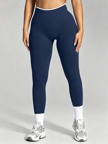 Women's Seamless High Waist Butt Lifting Yoga Leggings, 24 Inch Tummy Control Compression 4-Way Stretch Fitness Pants For Gym Running Training - Navy Blue - View 2