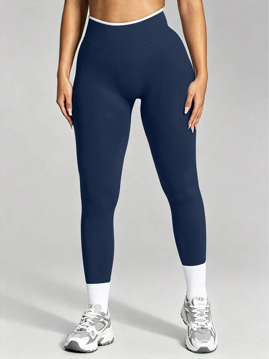 Women's Seamless High Waist Butt Lifting Yoga Leggings, 24 Inch Tummy Control Compression 4-Way Stretch Fitness Pants For Gym Running Training - Navy Blue - View 1