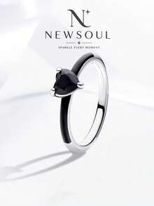 1pc Unique Vintage Black Enamel Heart Shaped Ring, Suitable For Elegant Women, Ideal Gift And Fashion Accessory - Heart-shaped Ring - View 1