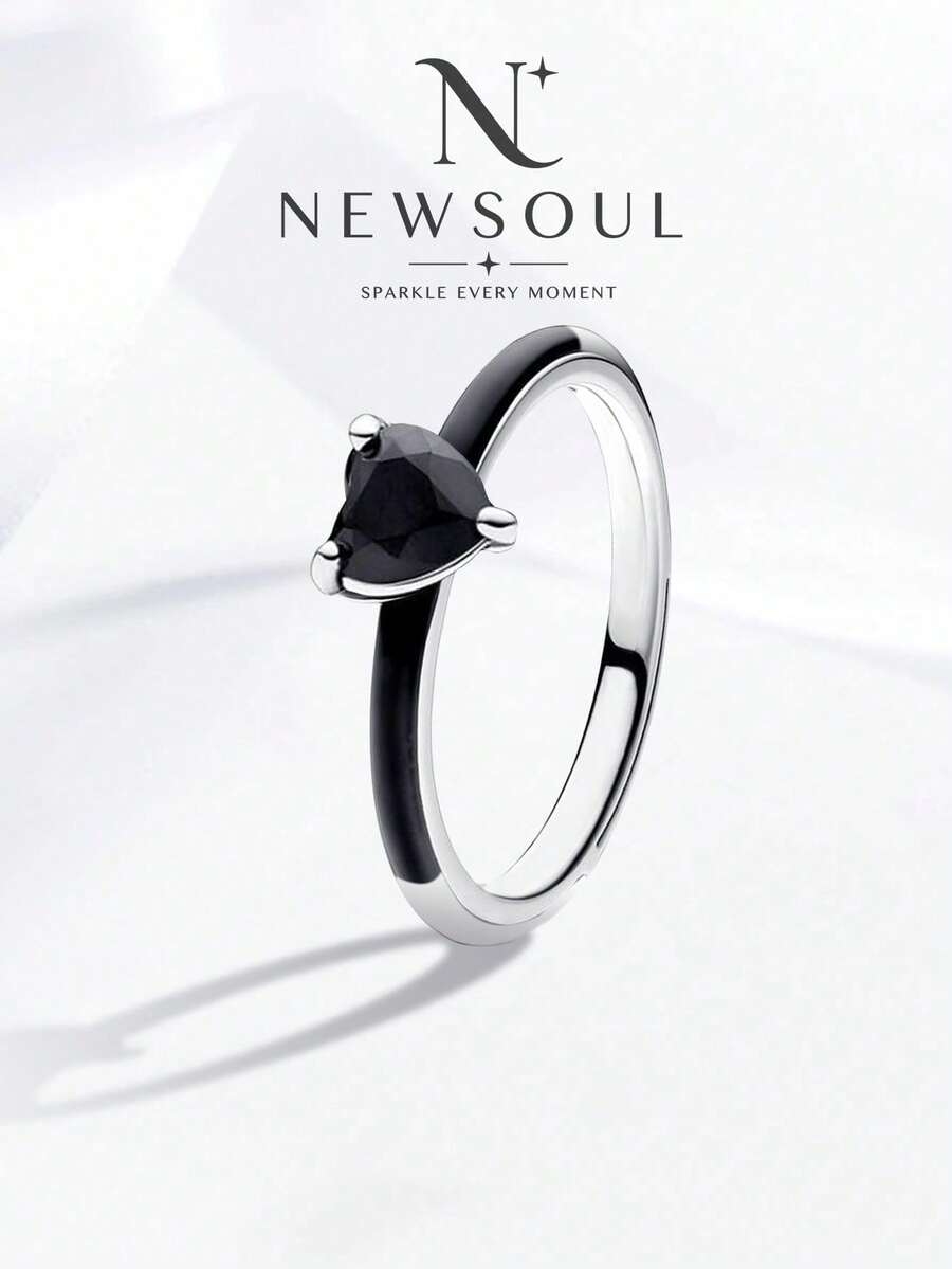 1pc Unique Vintage Black Enamel Heart Shaped Ring, Suitable For Elegant Women, Ideal Gift And Fashion Accessory - Heart-shaped Ring - View 1