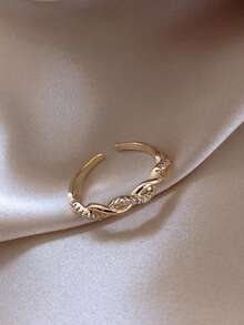1pc Copper Vintage Fashion Braided Twisted Open Ring, Delicate Elegant Versatile Finger Ring Suitable For Girls Daily And Holiday Wear - Gold - View 7