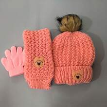 Autumn/Winter Children's Hat Set - Warm Plush Knitted Bear Design Hat, Suitable For 1-3 Years Old Boys And Girls - Multicolor - View 12