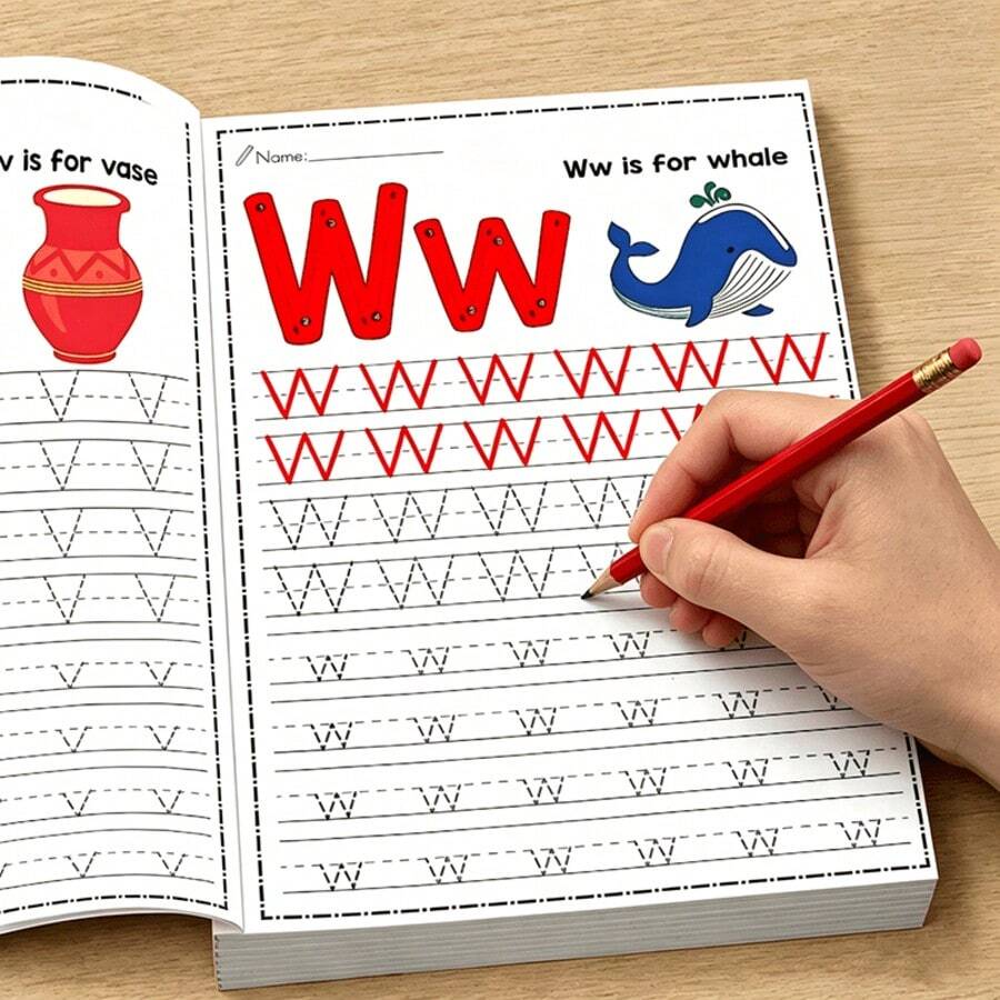 Tracing Letters Workbook, 32‑Page ABC Alphabet Letter Tracing Practice Book, Uppercase & Lowercase Writing Exercise Book With Cute‑Word Illustrations, Preschool Early Educational Toy, Kids Reading & Writing Learning Supplies - Yellow - View 1