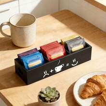A Tea Bag Storage Box With Three Compartments, A Coffee Machine Box With A Handle On The Side, Perfect For Kitchen And Pantry Countertops, And A Wooden Storage Box Designed For Coffee Lovers - Black - View 2