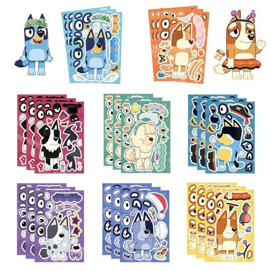 1set/8pcs Bluey Stickers Large Size Stickers Girls And Children's Stickers Waterproof Hand Account Student Stickers, Perfect Decorative Stickers, Puzzle Stickers For Boys And Girls - Multicolor - View 1