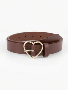 1pc Gold Heart Buckle Belt For Boys, Girls, Teens - Black - View 4