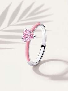 1pc Vintage Pink Enamel Heart-Shaped Ring, Exquisite Women's Jewelry Gift, Fashion Accessory - Heart-shaped Ring - View 2