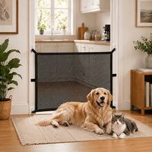 7-Piece Pet Fence Gate With Mesh (Includes Adhesive Hooks), Cat And Dog Bed Protection Barrier, Portable Pet Isolation Fence For Entryway, Indoor And Outdoor Pet Guard, Prevents Pets From Running Wild, Falling And Getting Injured, Easy And Quick Installation, Removable Anytime - Multicolor - View 6