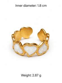 5pcs Women's Gold & White Pearlescent Ring Set, Heart, Round, Wave & Asymmetrical Geometric Open Rings, Luxury Vintage Versatile Jewelry, Suitable For Daily Commute, Dating, Party & Holiday Gift - Gold - View 7