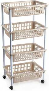 ARISE Rolling Organizer Cart, Multi-Purpose Stackable Baskets For Kitchen, Bathroom, Fruit And Vegetable Storage, 3 Or 4 Tiers, Multi-Color (4 Tiers: 85x40x30cm / 3 Tiers: 61x40x30cm) - Apricot - View 5