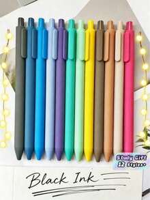 Bộ 12 bút mực trung tính, bút bấm, viết mượt, màu pastel nhẹ nhàng, văn phòng phẩm, sổ tay, đồ dùng học tập, quà tặng, thiết kế đẹp - Bộ - Xem 1