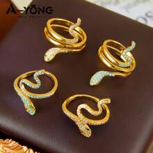 Enamel Zirconia Gold Color Serpent Rings 24k Gold Plated Fashion Irregular Adjustable Snake Ring Europe America Personality Jewelry - Snake Rings - View 3