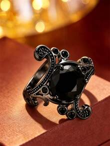 1pc New Gothic Vintage Hollow Exquisite Ring, Round Large Black Scroll Floral Pattern Hollow Band, Unique Niche Women's Fashion Accessory - Ring - View 2