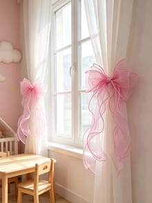1PC/2PCS Pink Lace Bow Curtain Tiebacks – 3-Layer Design For Kids Nursery Window Decor,Baby Room Decor,Room Decor For Girl - Multicolor - View 2