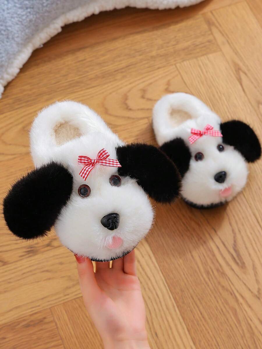 1 Pair Girls Slippers, New Autumn/Winter Indoor Home Cute Puppy Design Fuzzy Kids Slippers For Winter - White - View 1