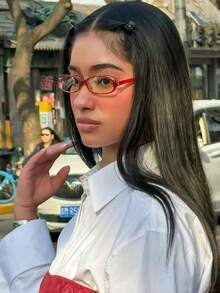 1 Pair Small Rectangular Plastic Computer/Gaming/TV/Phone Glasses, Lightweight Fashion Transparent Frame, Relieve Eye Fatigue - Clear - View 7