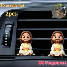 2D Flat Jesus Holding Cross Car Air Vent Clip - Random Scent Diffuser, Cute Angel Decoration, Perfect Gift For Mom/Girlfriend/Friend, Suitable For Any Occasion - A - View 11