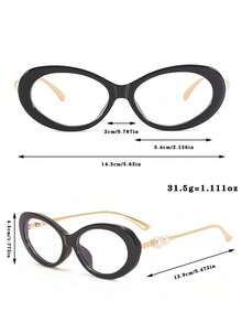 1pc European & American New Oval High-End Women's Clear Lens Metal Temple Pearl Inlaid Fashion Transparent Decorative Glasses - Clear - View 3