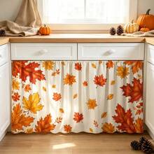 1PC White Autumn Maple Leaf Printed Kitchen Cabinet Curtain, Featuring Scattered Maple Leaf Patterns, 2D Flat Printing, Perfect For Autumn Thanksgiving Decorations, And Suitable For Kitchen Shelves And Cabinet Covers - Multicolor - View 2