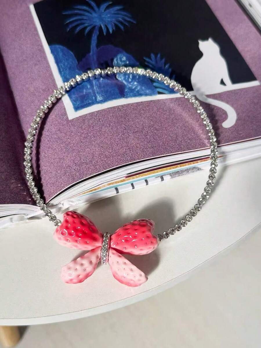 Butterfly Strawberry Choker Necklace Spring Summer Birthday Gift - Pink - View 1