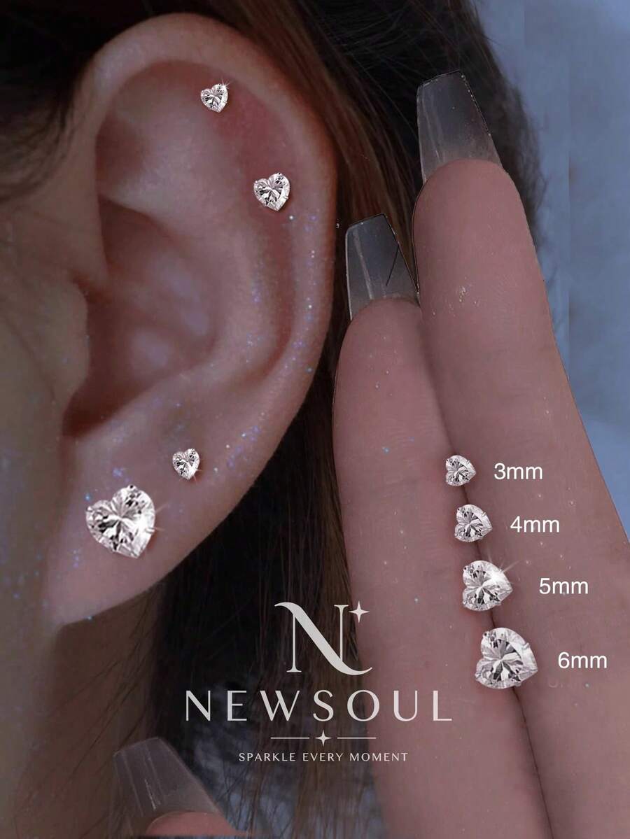 1對 S號 白色心形迷你水鑽耳釘，3mm/4mm/5mm/6mm 可選，低過敏，精緻女性禮物，生日禮物