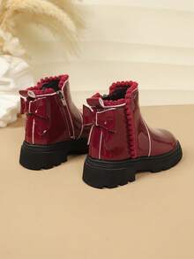1 Pair Girls' Heart Rhinestone Ankle Boots, Thick Sole Princess Fashion Versatile Outdoor Wear For Autumn/Winter, Big Kids - Hot Pink - View 4