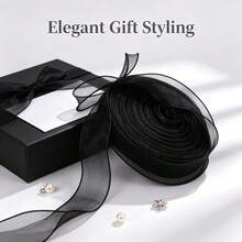 30yards/10yards Black Fish Tail Chiffon Ribbon, 2.5cm/4cm Width Optional Semi-Transparent Mesh Fabric, Handmade DIY Bow Accessories, Gift Box Fresh Flower Gift Packaging, Wedding Party Decoration Ribbon, Premium Souvenir Floral Arrangement Multi-Purpose Decorative Ribbon - Black - View 4