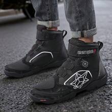 New Men's Casual Motorcycle Boots, Suitable For Combat, Fashionable Motorcycle Shoes, Riding Shoes, With Rotating Buckle, PU Upper Motorcycle Shoes - Black and White - View 4