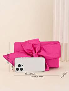 LJDCRFT Elegant Satin Bow Evening Clutch For Women With Detachable Chain Shoulder Strap, Suitable For Parties, Weddings, Proms, And Other Occasions - Hot Pink - View 8