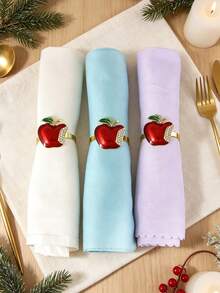 6/12pcs Christmas Apple Napkin Rings, Suitable For Christmas Restaurant Table Decor, Christmas Napkin Rings, Suitable For Christmas Table Decor Napkin Rings, Christmas Napkin Holders, Christmas Napkin Stands, Christmas Party Napkin Rings - Multicolor - View 2