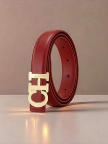 Women Fashion Solid Color Waist Belt, Vintage Interlocking Double‑Circle Hollow Metal Buckle Design Waist Strap, Casual Daily Matching Accessory - Multicolor - View 10
