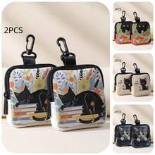 1/2pcs ,Cat & Books Floral Print Mini Coin Purse,Zipper Closure Small Pouch With Swivel Hook For Earphones Coins Tiny Accessories,Can Hang On Backpack - Multicolor - View 1