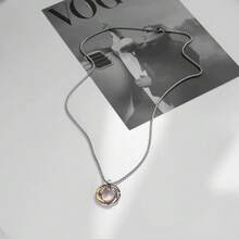 Men's Interlocking Triple Ring Pendant Necklace,Stainless Steel Multi‑Color Circle Link Chain Necklace, Hip‑Hop Daily Wear Jewelry Gift For Guys - Multicolor - View 5