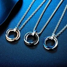 Men's Interlocking Triple Ring Pendant Necklace,Stainless Steel Multi‑Color Circle Link Chain Necklace, Hip‑Hop Daily Wear Jewelry Gift For Guys - Multicolor - View 1