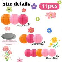 11pcs/Set Pink & Orange Paper Lanterns, Mixed Sizes, Including Rose Red, Light Pink And Orange Colors, Suitable For Floral Themed Parties In Different Seasons, Great For Birthday, Bridal Shower, Wedding Decorations - Mixed Colors - View 10