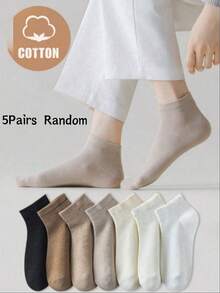 7 Pairs Women's And Men's Solid Color Spring/Autumn Simple Versatile Plus Size Fashion Ankle Socks 1/3/5/10/20pairs - Multicolor - View 10