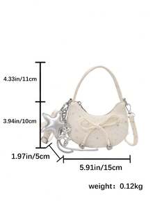 1pc Girls Bow & Star Print Canvas Zipper Closure Exquisite Handbag Crossbody Bag Suitable For All Seasons Daily Use - A - View 3