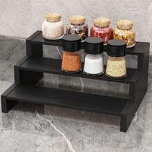 1pc Bamboo Spice Rack, Suitable For Cabinets, 3-Tier Stepped Countertop Spice Rack, Kitchen Storage Organizer - Back To School, Kitchen Utensil Storage, Room Decor, Suitable For Kitchen, Dining Room, Party, Camping, Gathering, Great Gift For Friends And Family - Multicolor - View 3