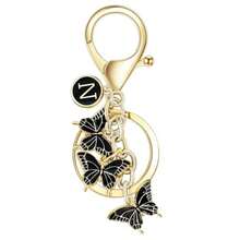 1pc Butterfly Letter Elegant Iron Alloy Keychain Pendant Accessory Winter Pink Black 26 English Letters - Black - View 7