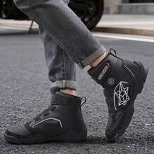 New Men's Casual Motorcycle Boots, Suitable For Combat, Fashionable Motorcycle Shoes, Riding Shoes, With Rotating Buckle, PU Upper Motorcycle Shoes - Black and White - View 5