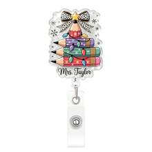 1pc Christmas Leopard Print Heart Book Christmas Tree Retractable Badge Reel Scroll Medical ID Holder Gift - Multicolor - View 7