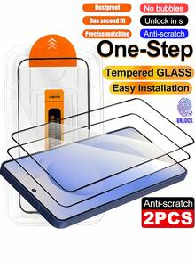 2Pcs HD One Click Installation Cleanroom Tempered Glass Film Full Coverage Phone Screen Protector Compatible With Samsung Galaxy S25 S26 S24 Ultra S22 S23 Plus/Compatible With Xiaomi 17 15 Pro 9H+ Hardness Silk Screen Dustproof Explosion Proof Scratch Resistant No Bubble Automatic Adsorption Smooth Oil Repellent Layer Ultrasonic Fingerprint Unlocking Protective Film - Clear - View 2