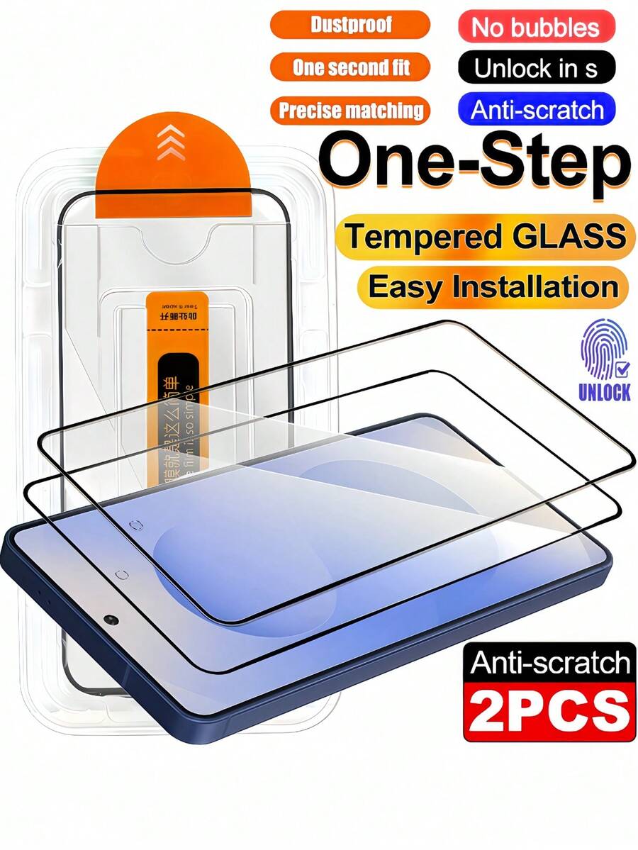 2Pcs HD One Click Installation Cleanroom Tempered Glass Film Full Coverage Phone Screen Protector Compatible With Samsung Galaxy S25 S26 S24 Ultra S22 S23 Plus/Compatible With Xiaomi 17 15 Pro 9H+ Hardness Silk Screen Dustproof Explosion Proof Scratch Resistant No Bubble Automatic Adsorption Smooth Oil Repellent Layer Ultrasonic Fingerprint Unlocking Protective Film