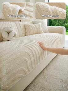1PC Cream-Style Plush Velvet Non-Slip Pet-Friendly & Stain-Resistant Sofa Cushion – Sofa Decorative Protector Cover, Fits 1, 2, 3, 4-Seater Sofas, All-Season Universal, Machine Washable, Durable, Dustproof - Beige - View 1