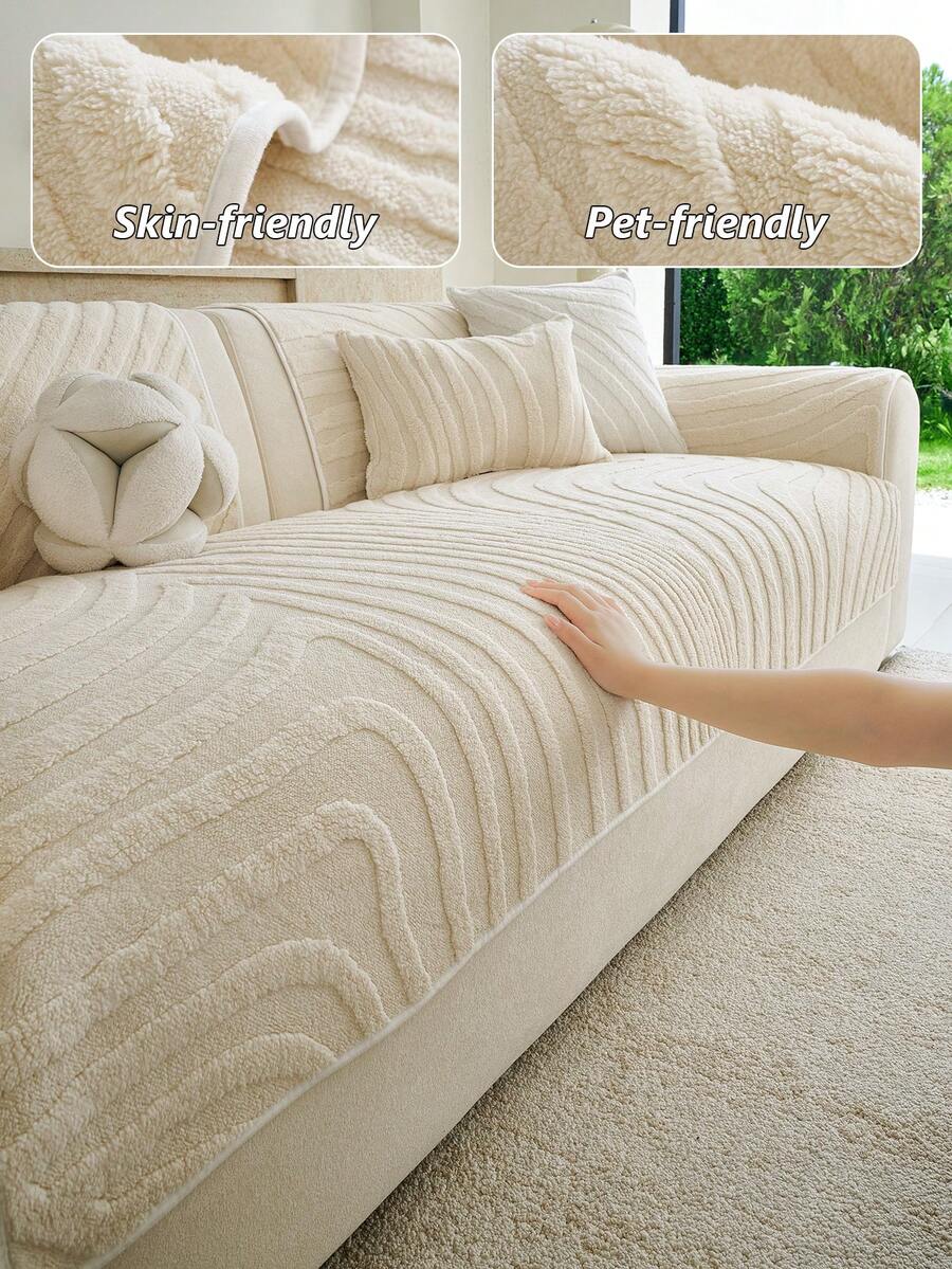 1PC Cream-Style Plush Velvet Non-Slip Pet-Friendly & Stain-Resistant Sofa Cushion – Sofa Decorative Protector Cover, Fits 1, 2, 3, 4-Seater Sofas, All-Season Universal, Machine Washable, Durable, Dustproof - Beige - View 1