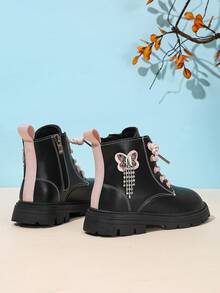 Children's Black Butterfly Tassel Ankle Boots, New Style Girls' Boots - Black - View 2