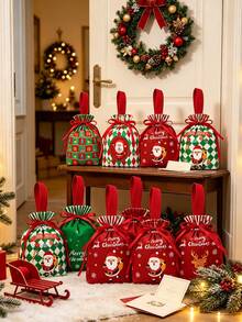 1pc Christmas Themed Velvet Drawstring Gift Bag, Suitable For Reusable Candy Storage, Holiday Season Gift Packaging, Also Can Be Used As Party Favor, Jewelry Storage Bag Or Wedding Gift, Suitable For New Year Party - Multicolor - View 7