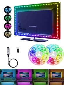 1m/3m/4m/10m USB Powered RGB TV Backlight Strip, Color Changing Ambient Light, Suitable For TV, Computer Monitor, Home Theater Decoration, Room, Living Room And Cabinet Decor Ambient Light Strip - Multicolor - View 7